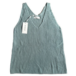 Reverof Sleeveless Knit Tank Sweater Top Green Womens Small S NEW Minimalist